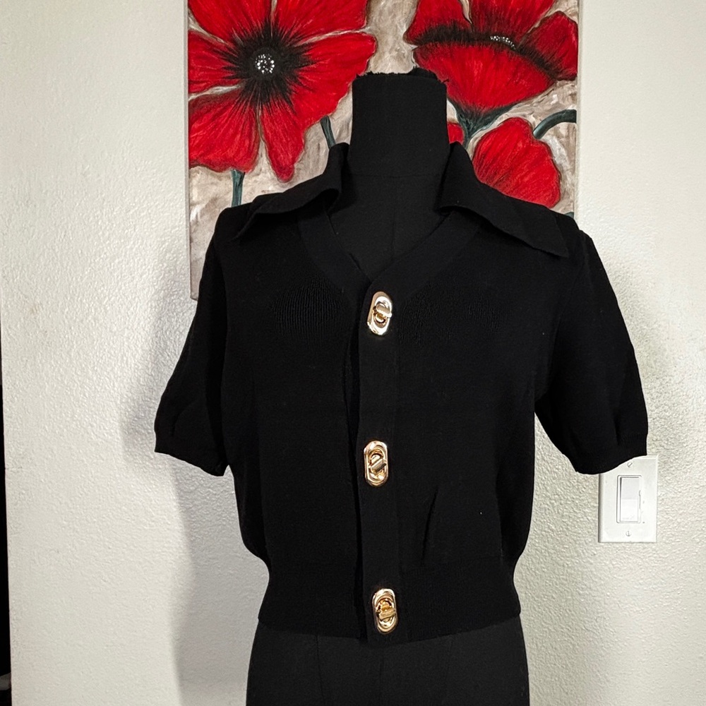 H&M Black Blouse with Gold Buttons